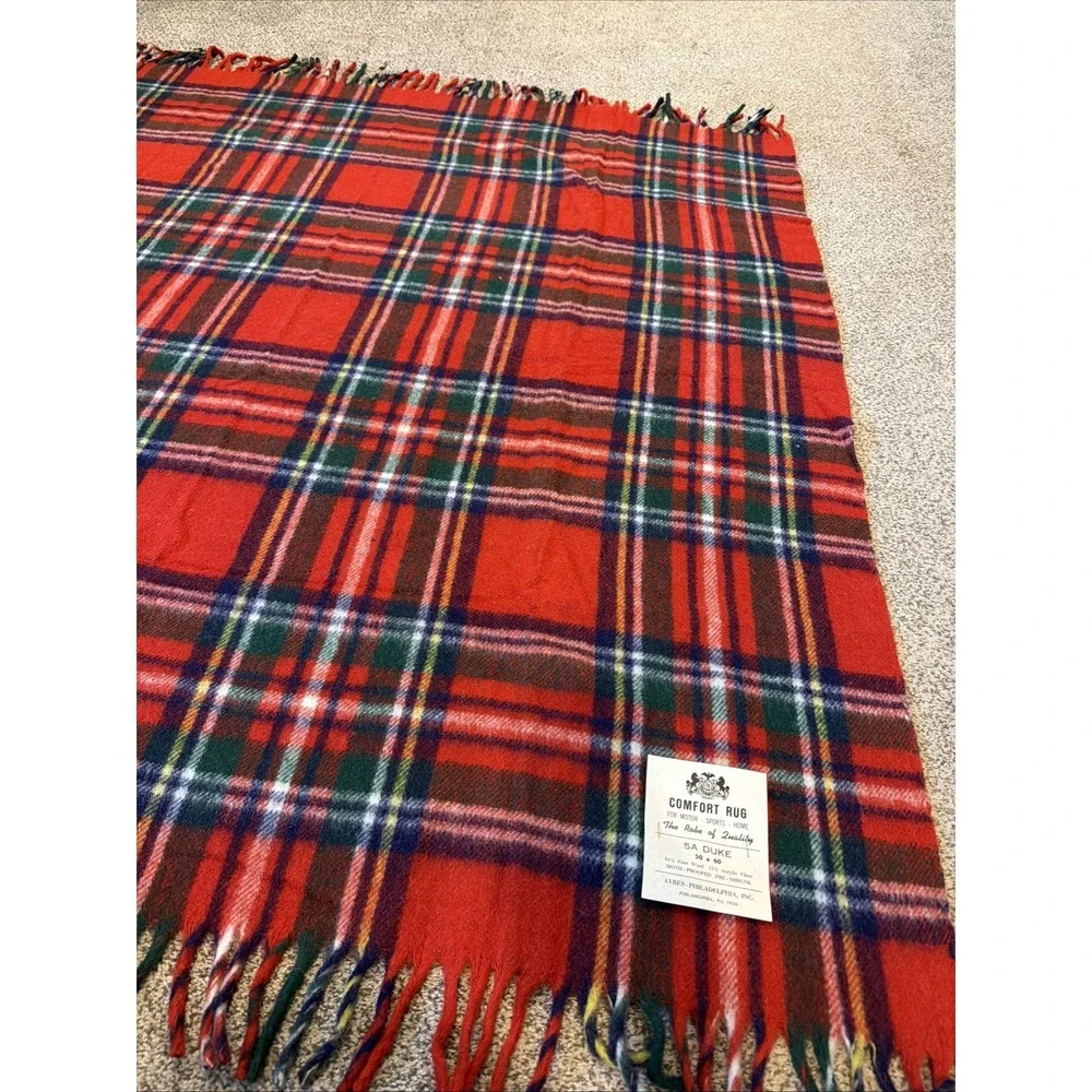 Vintage William Ayres Tartan Plaid Blanket Philadelphia Fine Wool Blend 50 X60